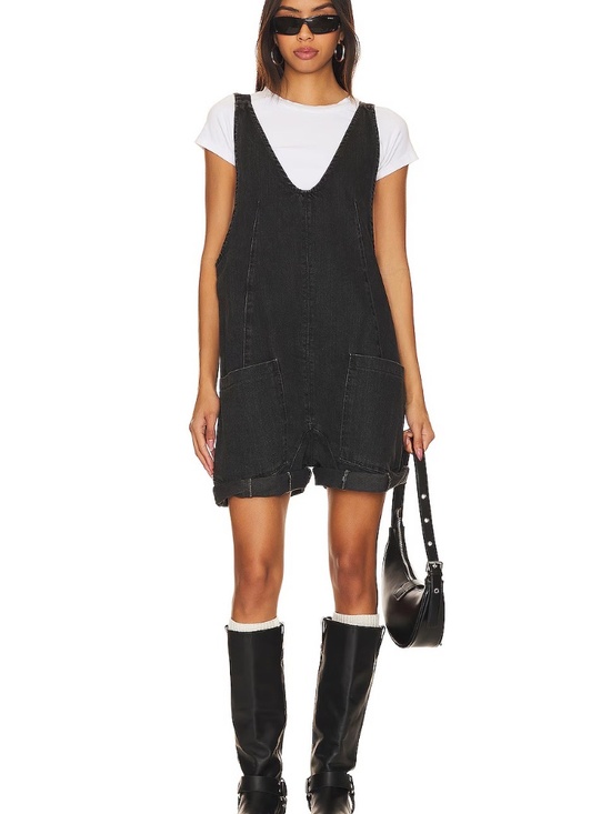 We The Free Pants - Free People x We The Free High Roller Shortall in Black | Size Large